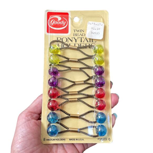 Vintage Goody Twin Bead Ponytail Holders Hair Knocker Balls 1982 New Old Stock - Picture 1 of 12